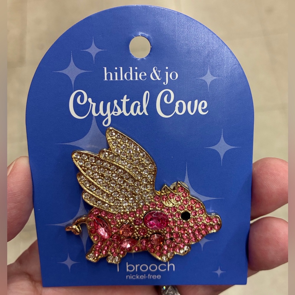 hildie & jo Crystal Cove Pink Flying Pig Rhinestone Brooch